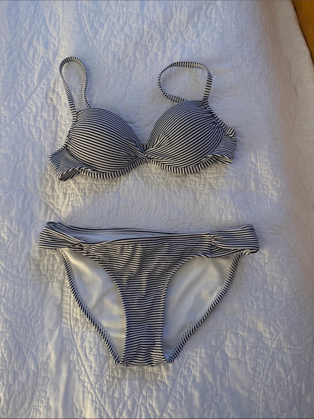 Xhilaration Blue & White Striped Padded Bikini Set